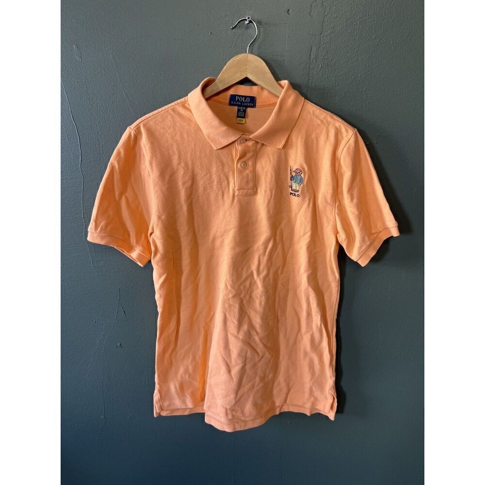 Polo Ralph Lauren Youth Boys Orange Short Sleeve Polo Fishing Bear Size XL